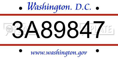 3A89847 District Of Columbia License Plate