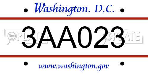 3AA023 District Of Columbia License Plate