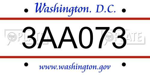 3AA073 District Of Columbia License Plate
