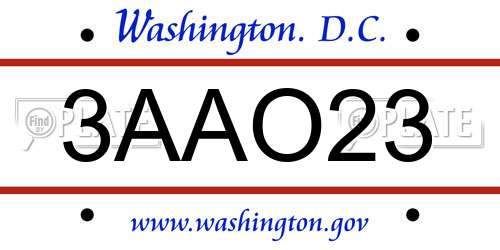 3AAO23 District Of Columbia License Plate