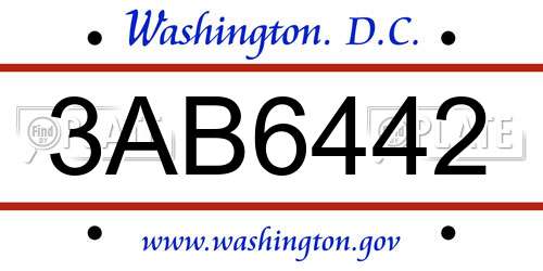 3AB6442 District Of Columbia License Plate