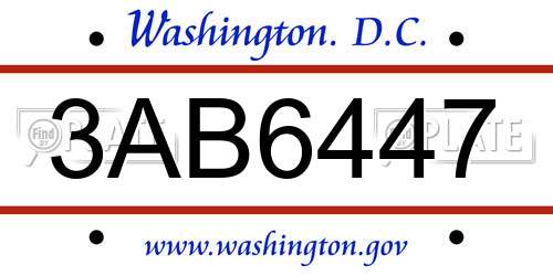 3AB6447 District Of Columbia License Plate
