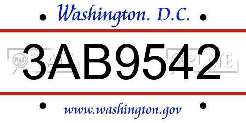 3AB9542 District Of Columbia License Plate