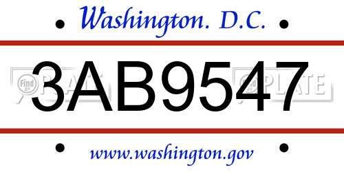3AB9547 District Of Columbia License Plate