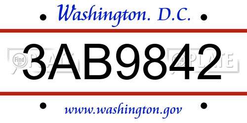 3AB9842 District Of Columbia License Plate