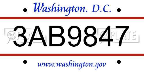 3AB9847 District Of Columbia License Plate