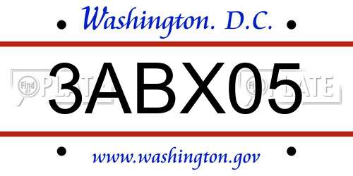 3ABX05 District Of Columbia License Plate