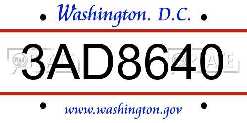 3AD8640 District Of Columbia License Plate