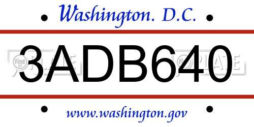 3ADB640 District Of Columbia License Plate