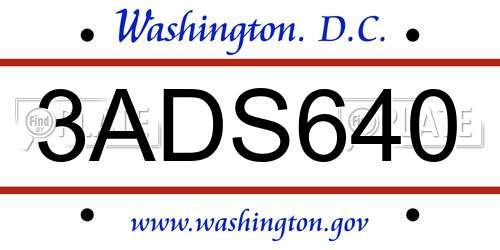 3ADS640 District Of Columbia License Plate
