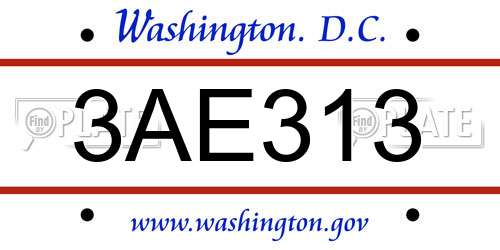 3AE313 District Of Columbia License Plate
