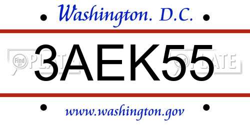 3AEK55 District Of Columbia License Plate