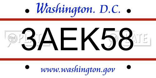 3AEK58 District Of Columbia License Plate