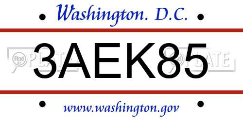 3AEK85 District Of Columbia License Plate