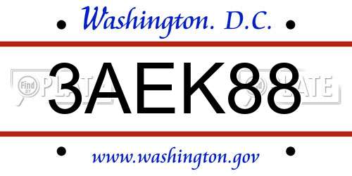3AEK88 District Of Columbia License Plate