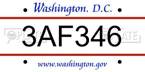 3AF346 District Of Columbia License Plate