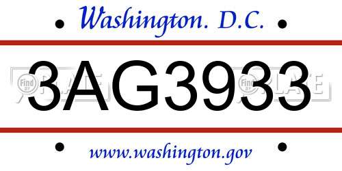 3AG3933 District Of Columbia License Plate