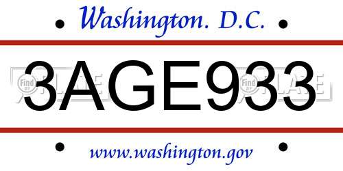 3AGE933 District Of Columbia License Plate