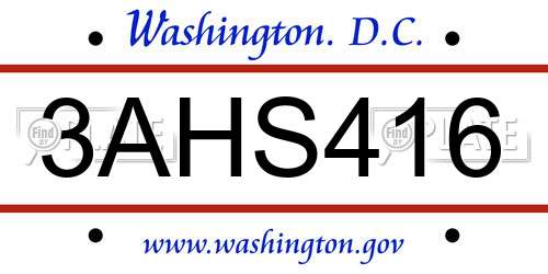 3AHS416 District Of Columbia License Plate