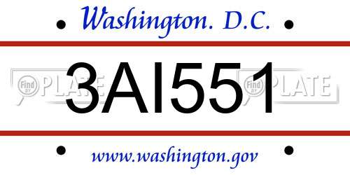 3AI551 District Of Columbia License Plate