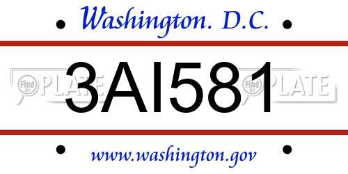 3AI581 District Of Columbia License Plate