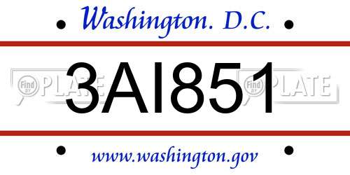 3AI851 District Of Columbia License Plate