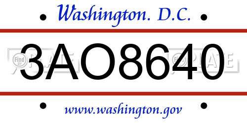3AO8640 District Of Columbia License Plate