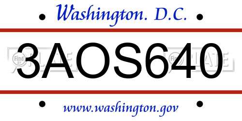 3AOS640 District Of Columbia License Plate