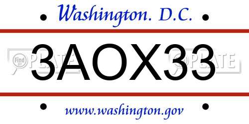 3AOX33 District Of Columbia License Plate