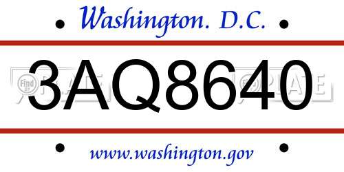 3AQ8640 District Of Columbia License Plate