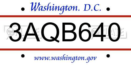 3AQB640 District Of Columbia License Plate