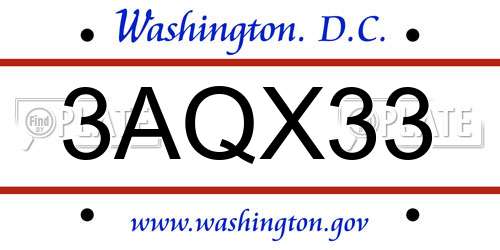 3AQX33 District Of Columbia License Plate