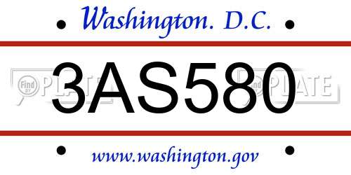 3AS580 District Of Columbia License Plate