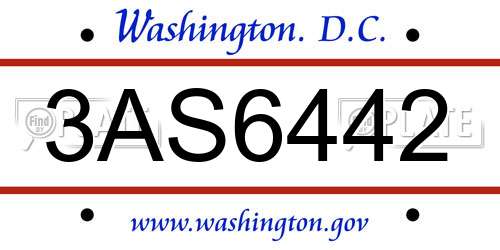 3AS6442 District Of Columbia License Plate