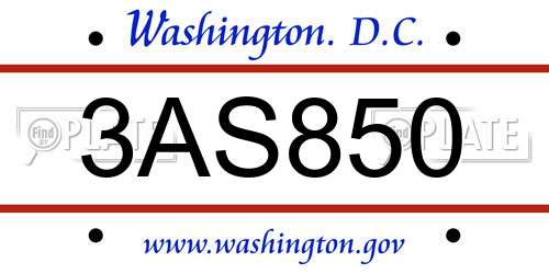 3AS850 District Of Columbia License Plate