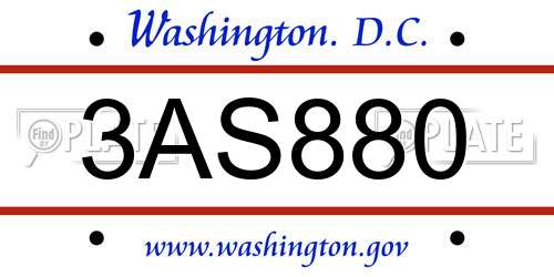 3AS880 District Of Columbia License Plate