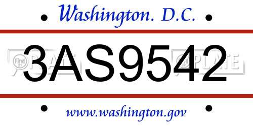 3AS9542 District Of Columbia License Plate