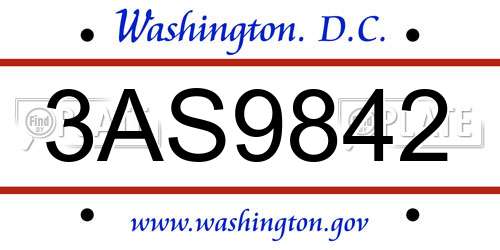 3AS9842 District Of Columbia License Plate