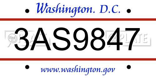3AS9847 District Of Columbia License Plate