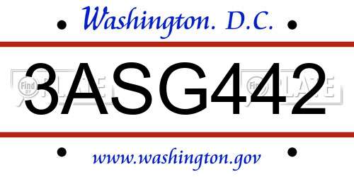 3ASG442 District Of Columbia License Plate