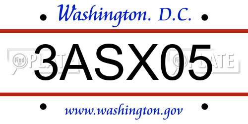 3ASX05 District Of Columbia License Plate