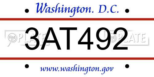 3AT492 District Of Columbia License Plate