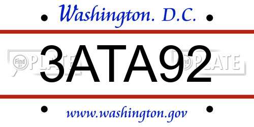 3ATA92 District Of Columbia License Plate