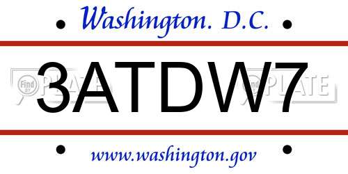 3ATDW7 District Of Columbia License Plate