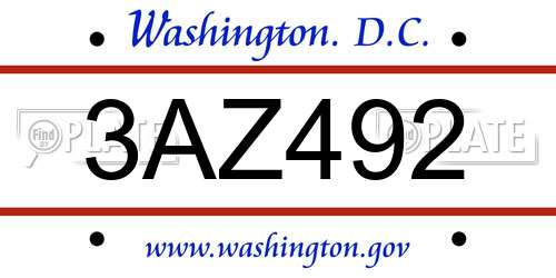 3AZ492 District Of Columbia License Plate