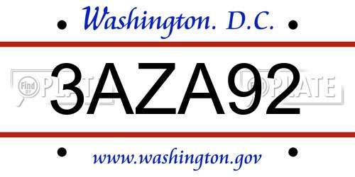 3AZA92 District Of Columbia License Plate