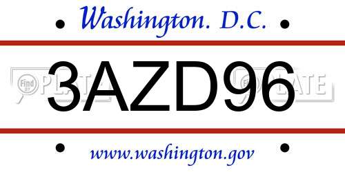 3AZD96 District Of Columbia License Plate