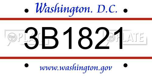 3B1821 District Of Columbia License Plate