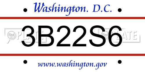 3B22S6 District Of Columbia License Plate