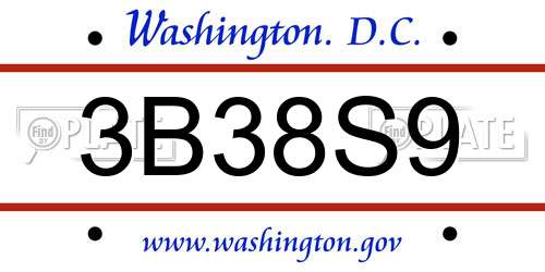 3B38S9 District Of Columbia License Plate